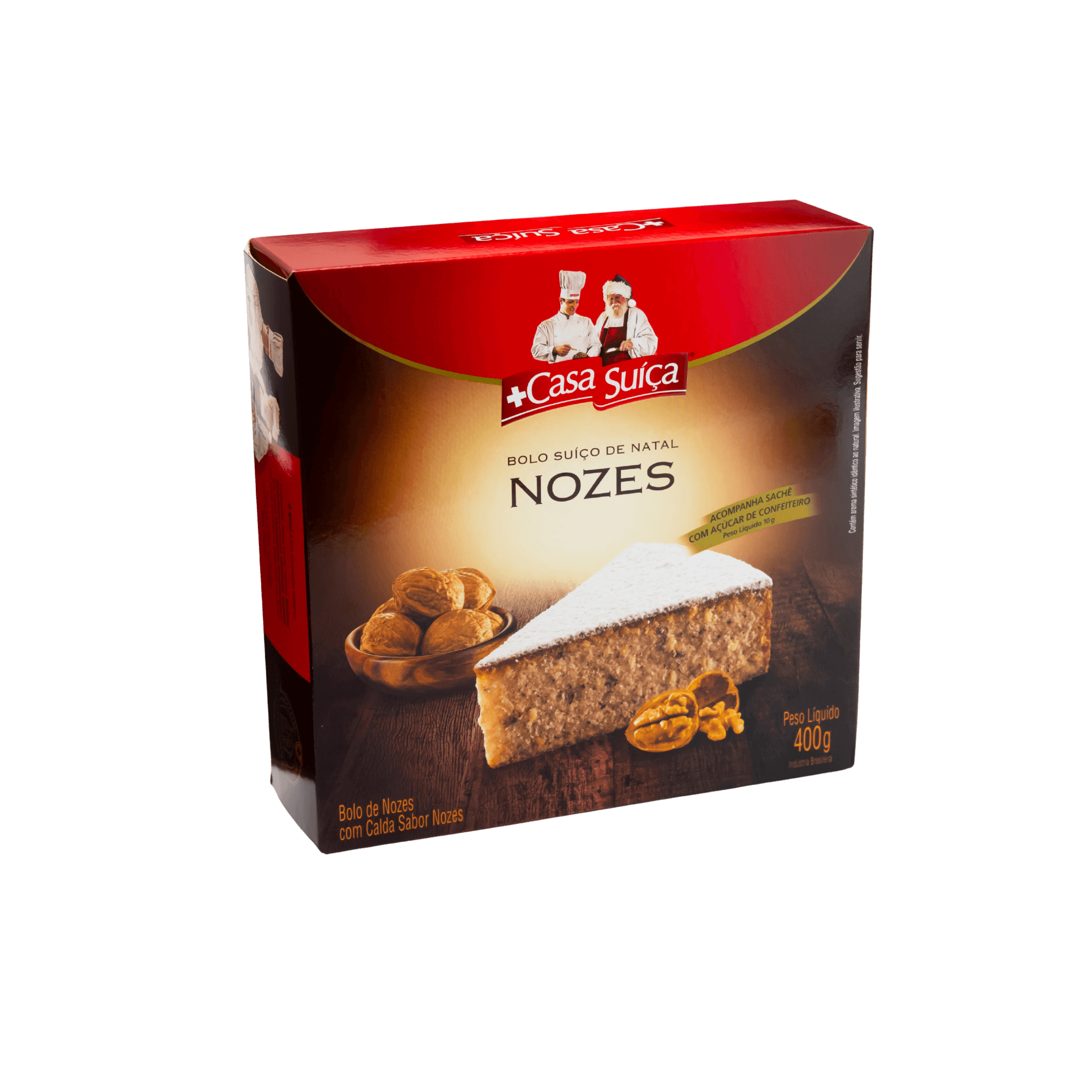 embalagem de bolo suíço de natal sabor nozes da Casa Suíça